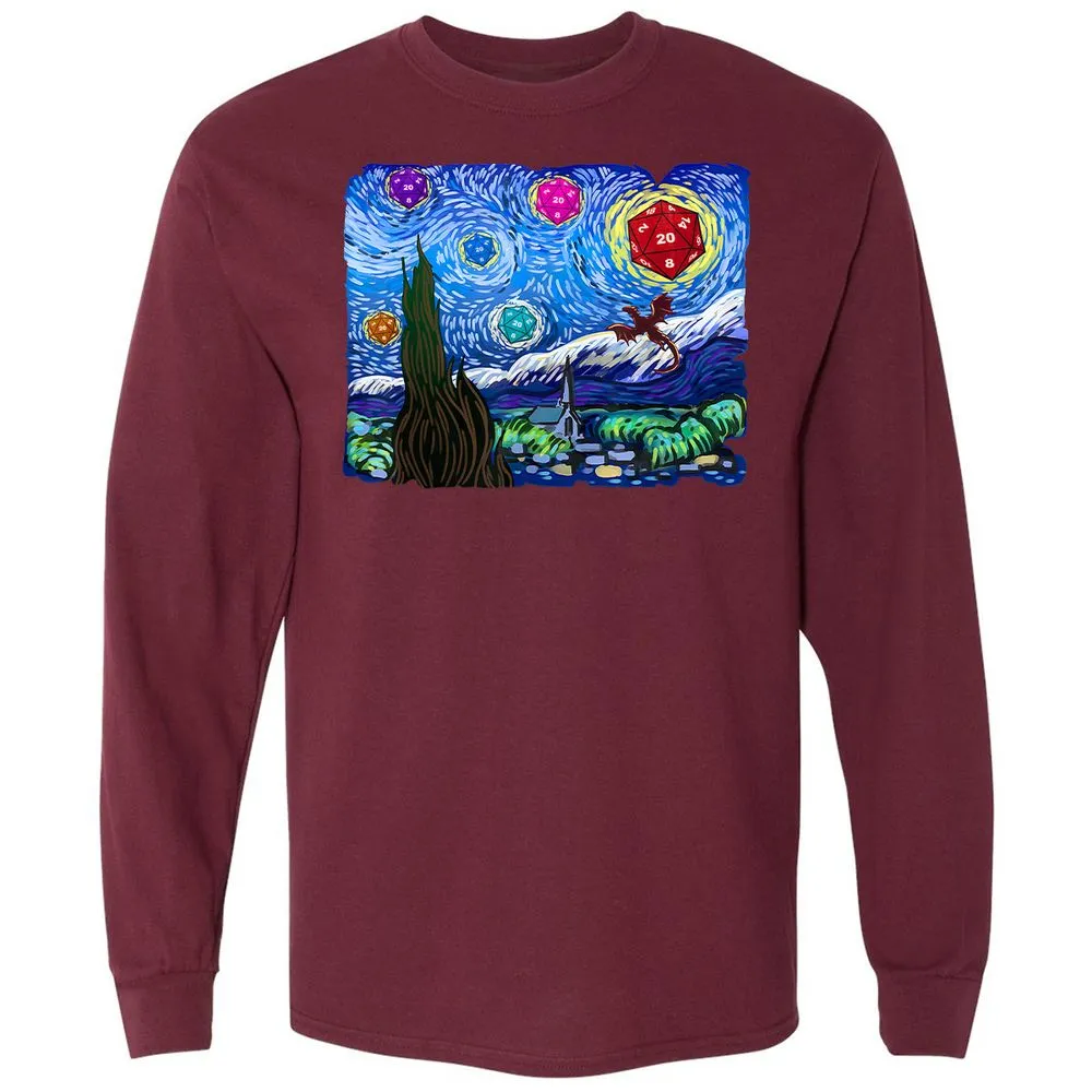 Dragon Starry Night Long Sleeve T-Shirt - Maroon - 11