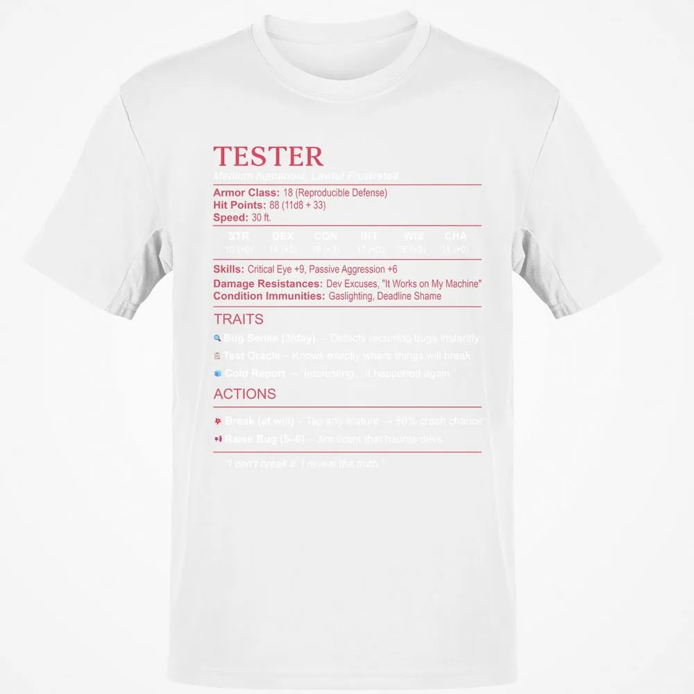 Tester Stats Classic Unisex T-Shirt - White - 12