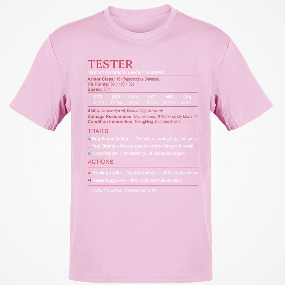 Tester Stats Classic Unisex T-Shirt - Light Pink - 5