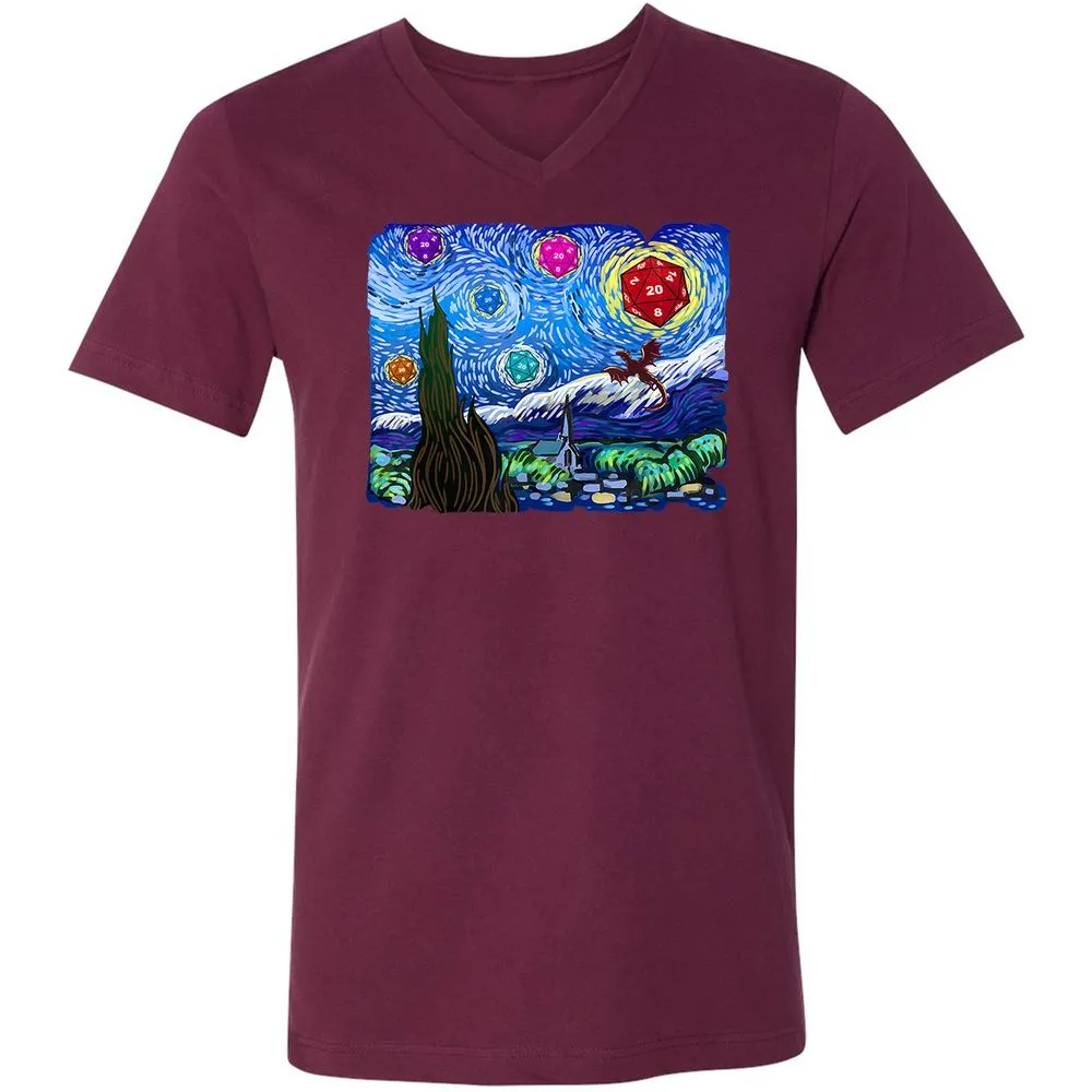 Dragon Starry Night Unisex V-Neck T-Shirt - Maroon - 6