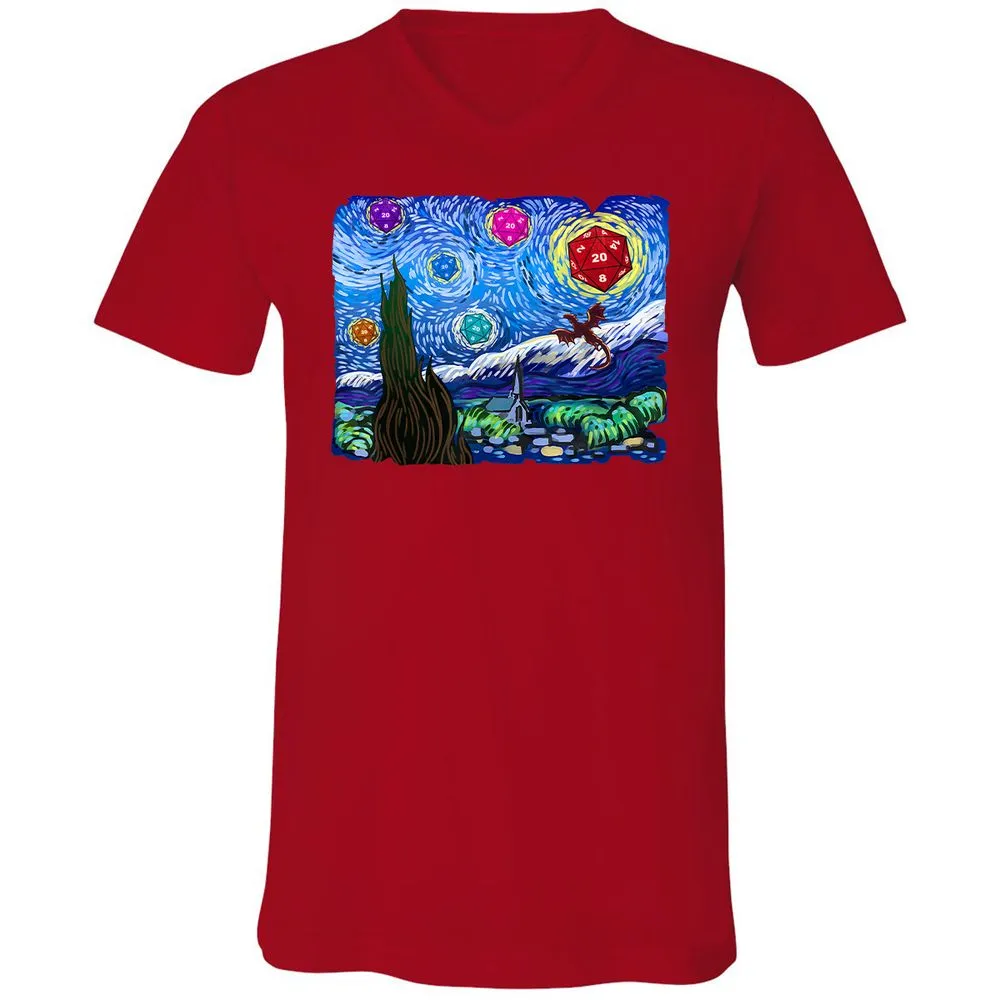 Dragon Starry Night Unisex V-Neck T-Shirt - Red - 3