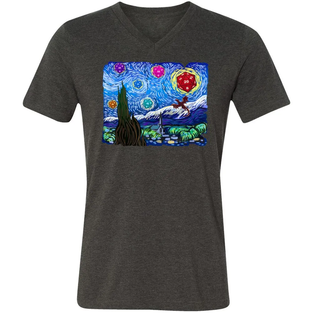 Dragon Starry Night Unisex V-Neck T-Shirt - Dark Grey Heather - 8