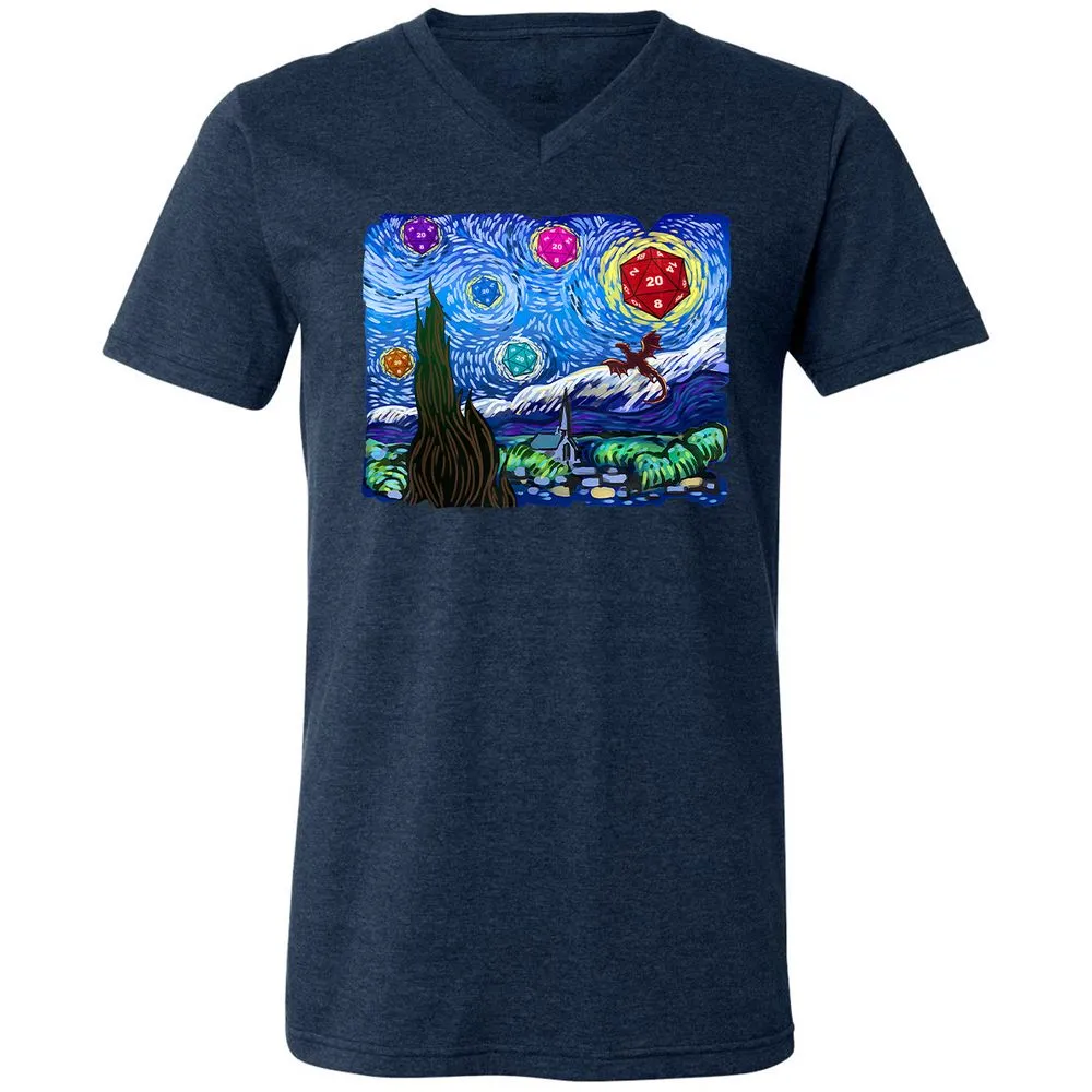 Dragon Starry Night Unisex V-Neck T-Shirt - Heather Navy - 15
