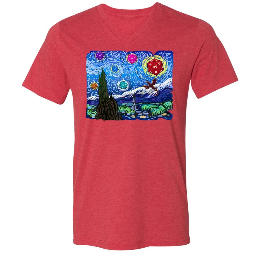 Dragon Starry Night Unisex V-Neck T-Shirt - Heather Red - 16