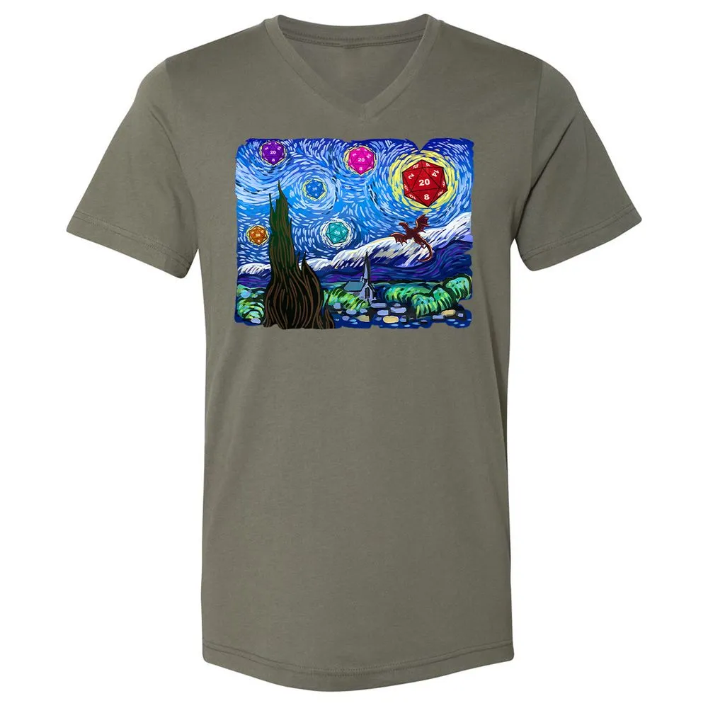 Dragon Starry Night Unisex V-Neck T-Shirt - Military Green - 10