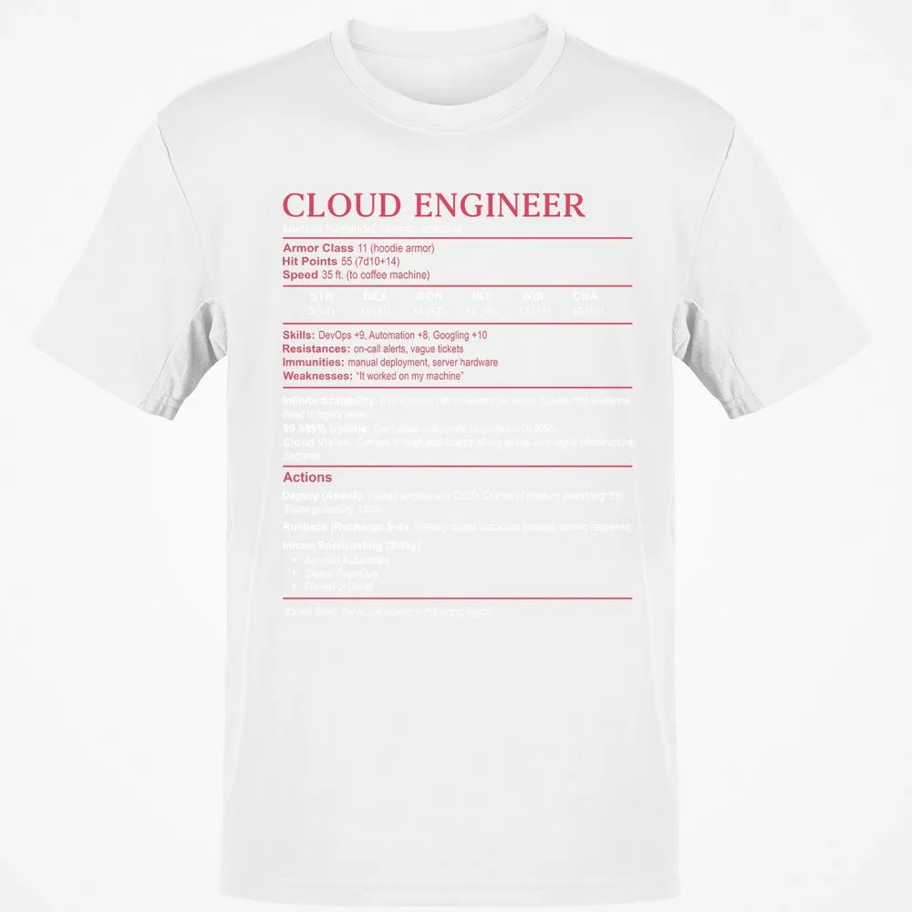 Cloud Engineer Stats Classic Unisex T-Shirt - White - 12