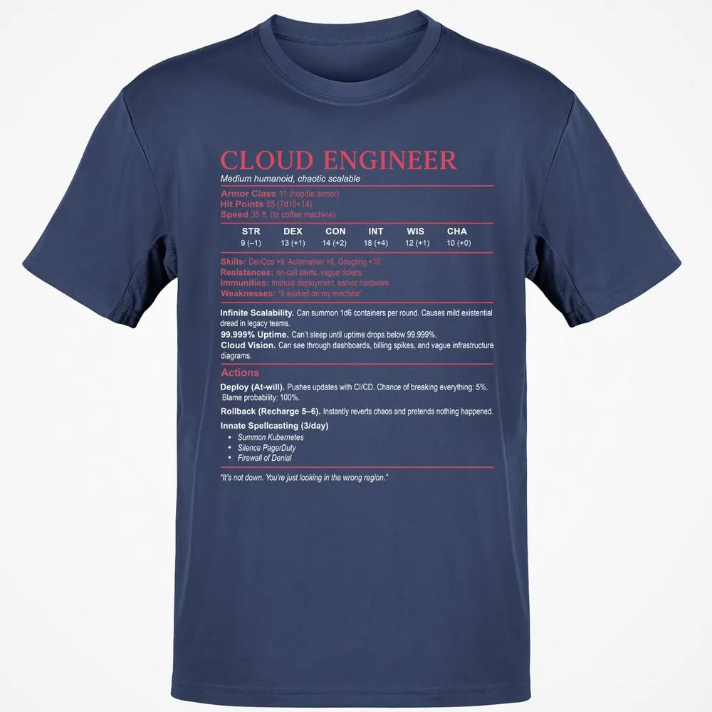 Cloud Engineer Stats Classic Unisex T-Shirt - Navy - 7