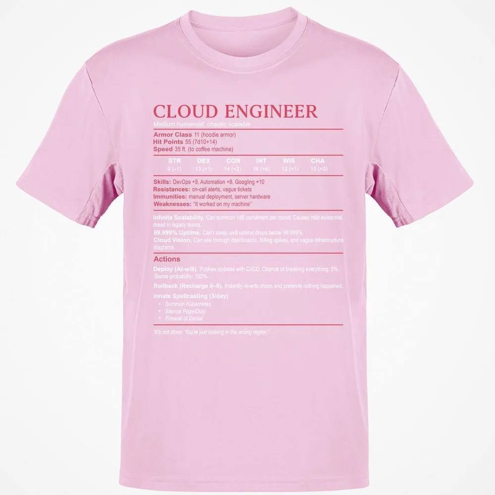 Cloud Engineer Stats Classic Unisex T-Shirt - Light Pink - 5