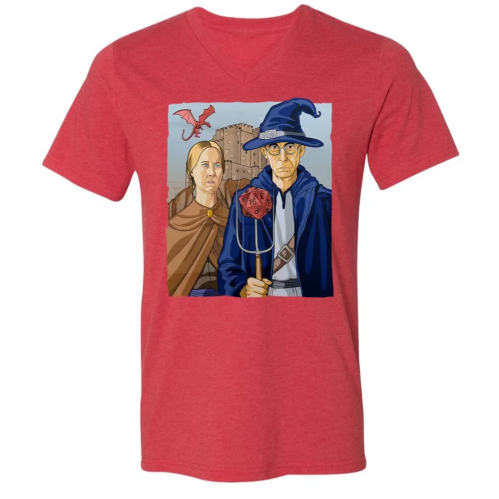 DnD Gothic Unisex V-Neck T-Shirt - Heather Red - 16