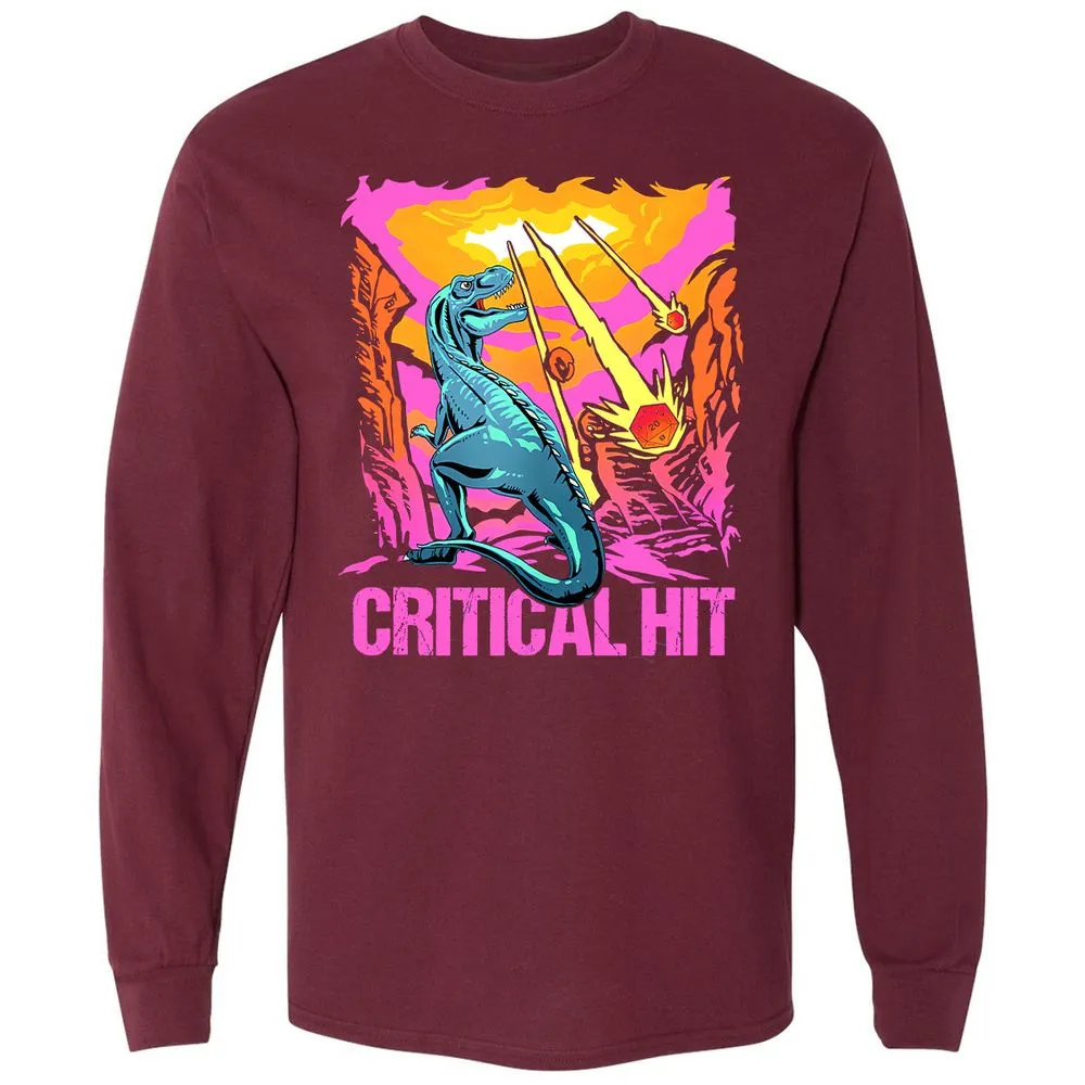 Dinosaur Critical Hit Long Sleeve T-Shirt - Maroon - 11