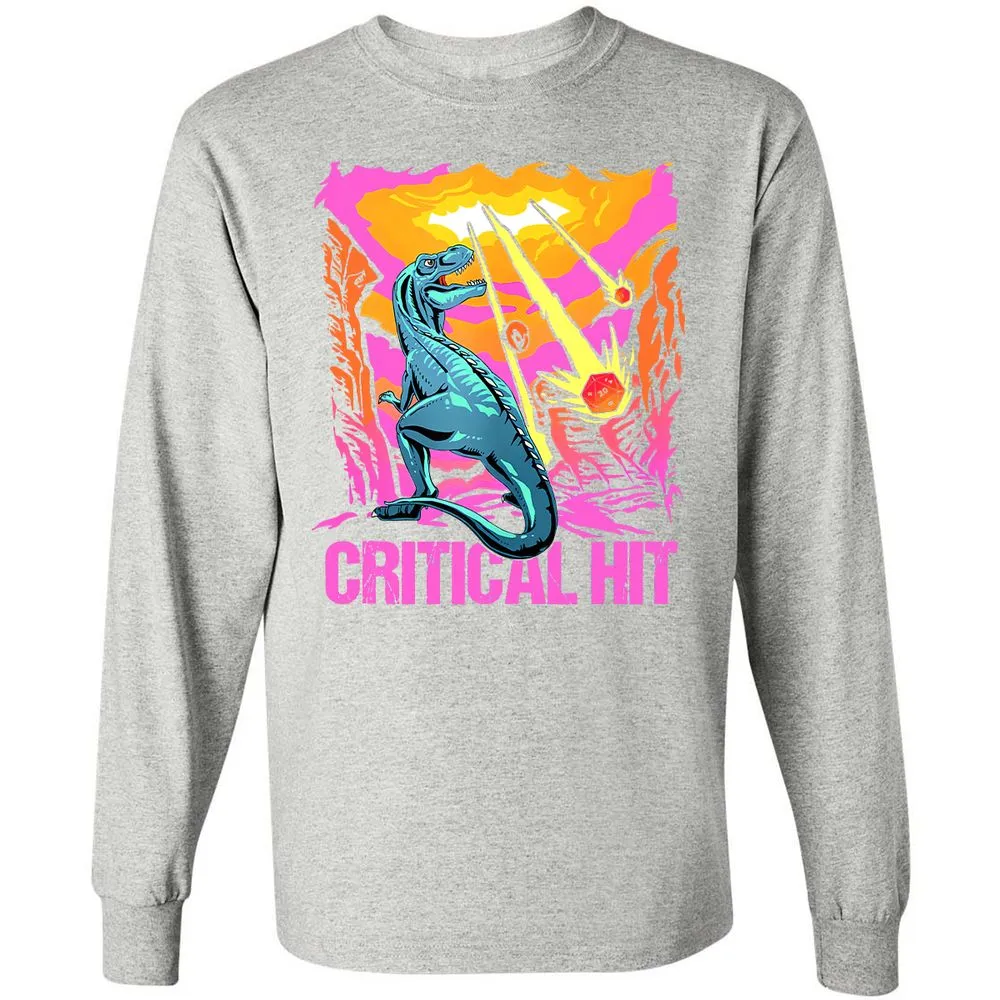Dinosaur Critical Hit Long Sleeve T-Shirt - Ash - 7