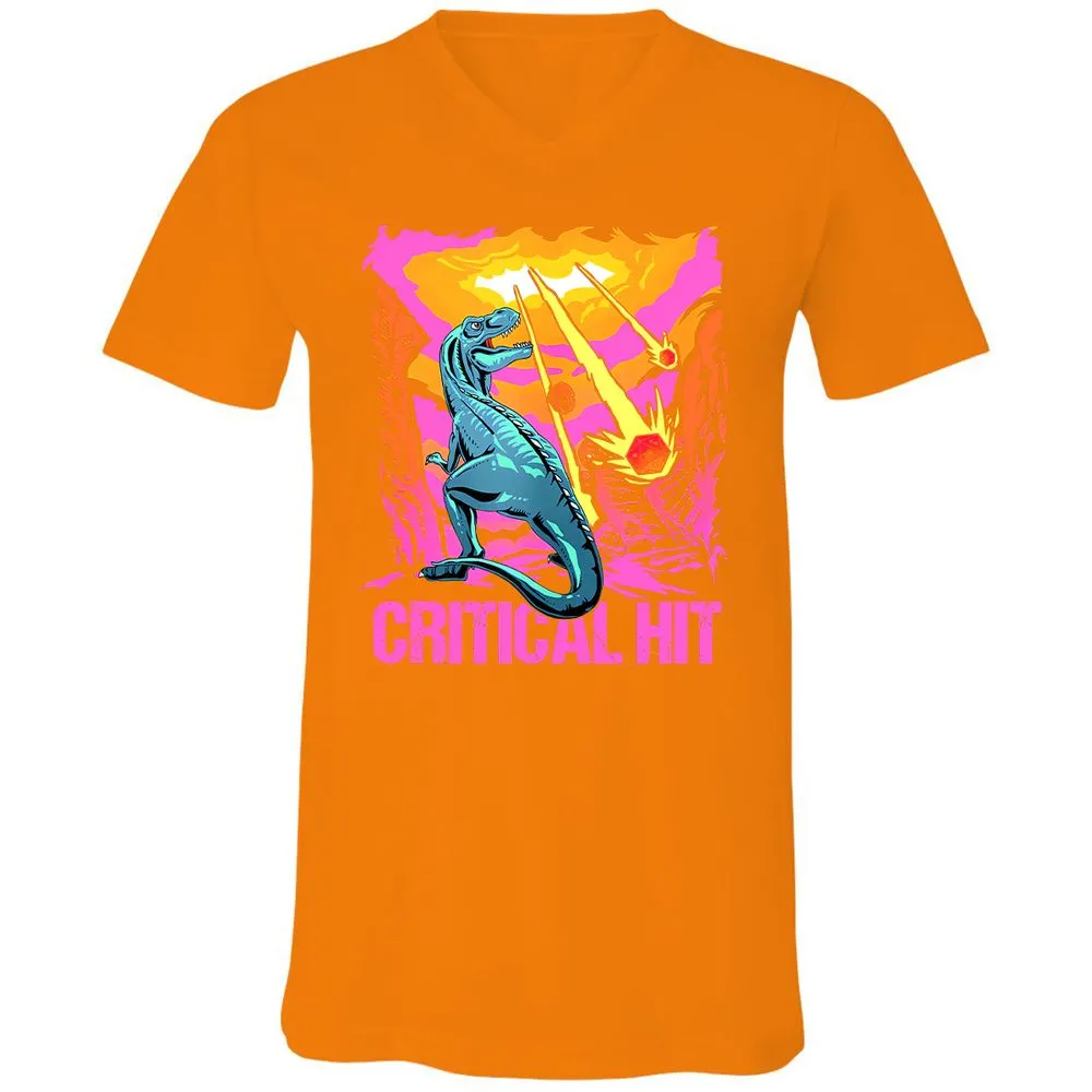 Dinosaur Critical Hit Unisex V-Neck T-Shirt - Orange - 11