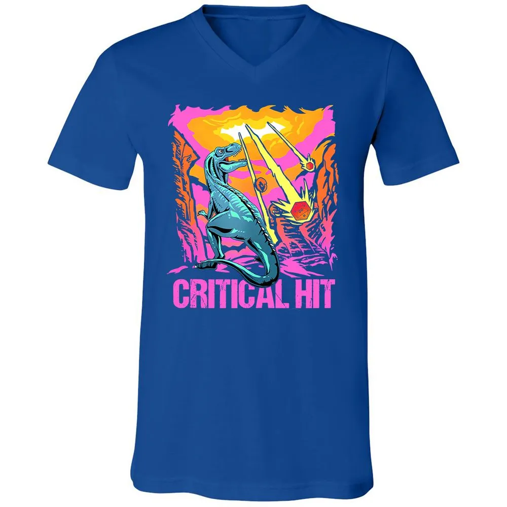 Dinosaur Critical Hit Unisex V-Neck T-Shirt - True Royal - 4