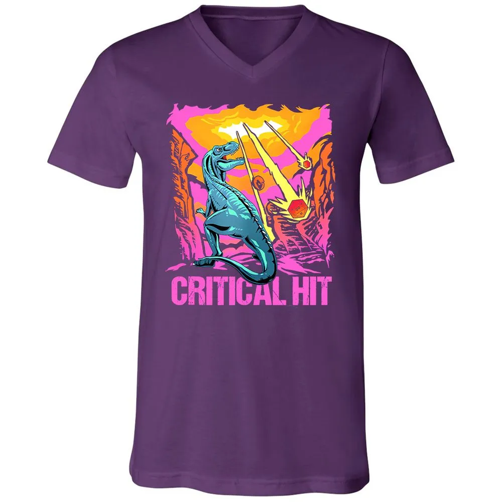 Dinosaur Critical Hit Unisex V-Neck T-Shirt - Team Purple - 9