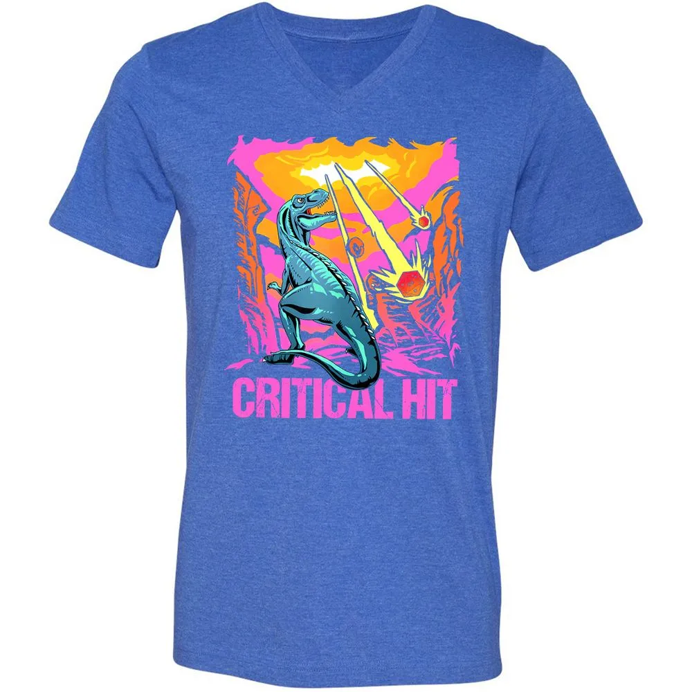 Dinosaur Critical Hit Unisex V-Neck T-Shirt - Heather True Royal - 14