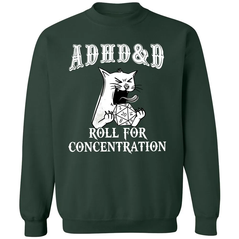 Cat ADHD&D Roll For Concentration Classic Unisex Sweatshirt - Forest Green - 4