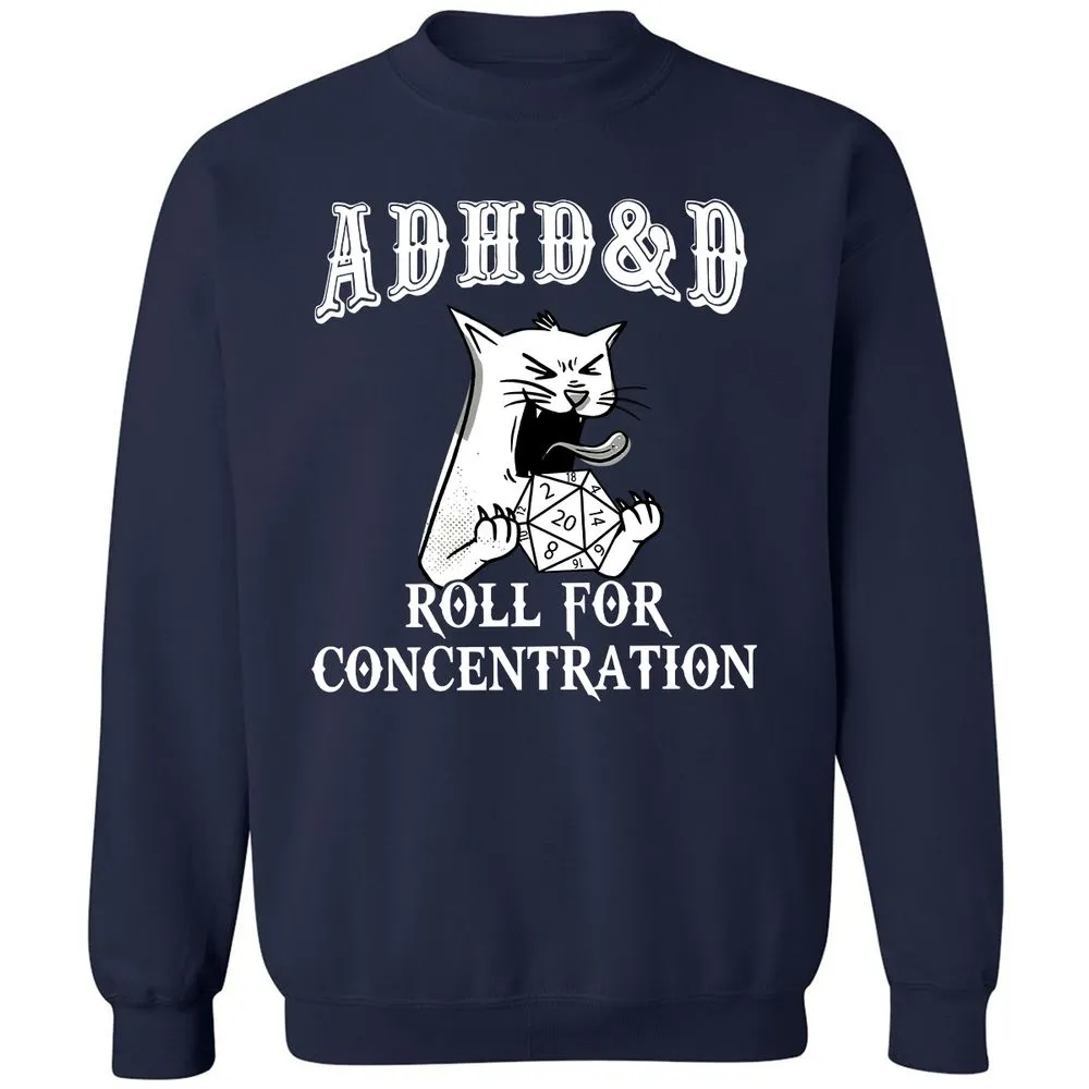 Cat ADHD&D Roll For Concentration Classic Unisex Sweatshirt - Navy - 2