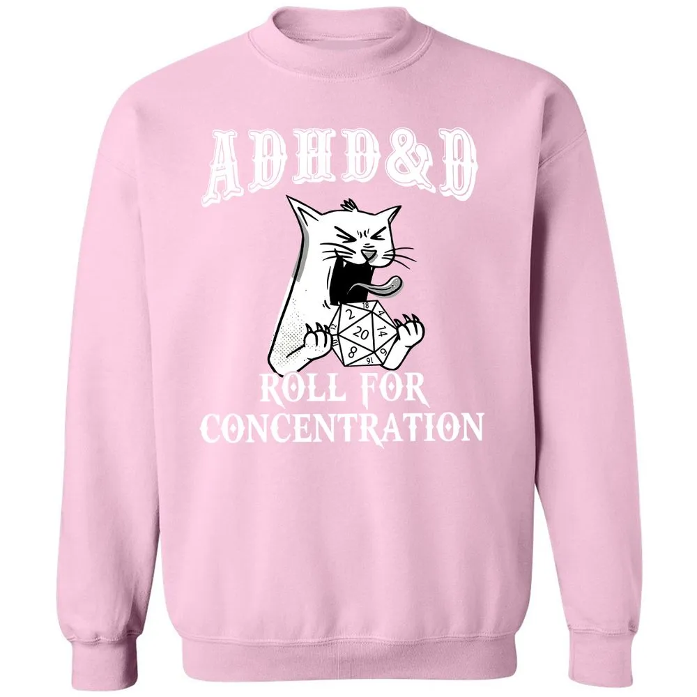 Cat ADHD&D Roll For Concentration Classic Unisex Sweatshirt - Light Pink - 3