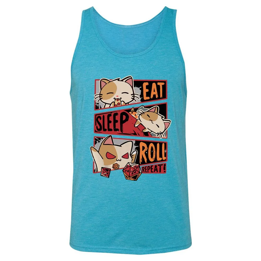 Eat Sleep Roll Repeat Unisex Jersey Tank - Aqua Triblend - 3