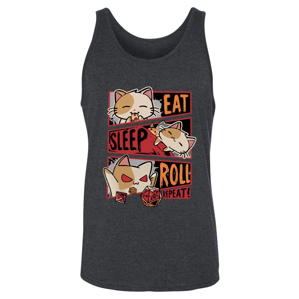 Eat Sleep Roll Repeat Unisex Jersey Tank - Dark Grey Heather - 6