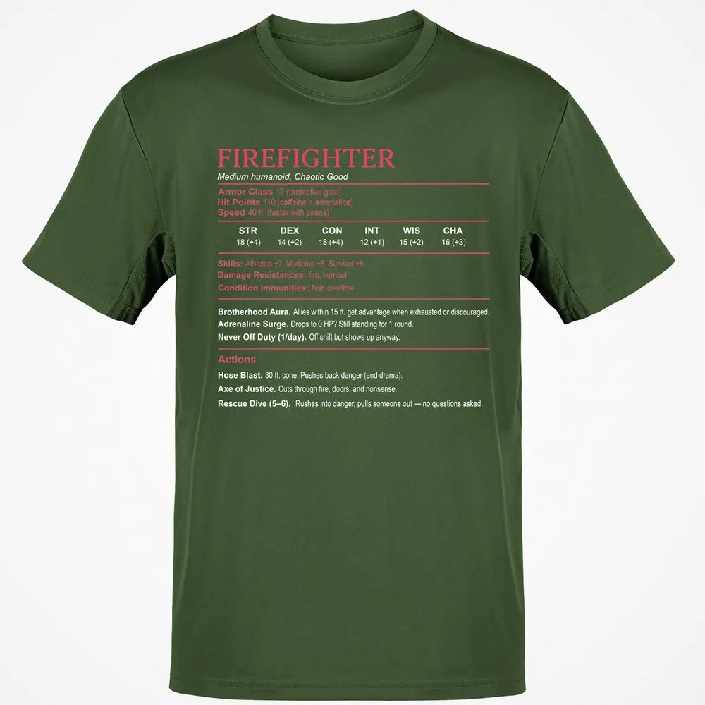 Firefighter Stats Classic Unisex T-Shirt - Military Green - 6
