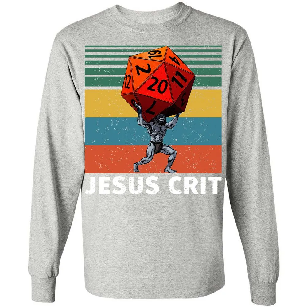 Jesus Crit Long Sleeve T-Shirt - Ash - 7