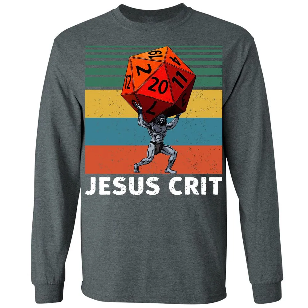 Jesus Crit Long Sleeve T-Shirt - Dark Heather - 15