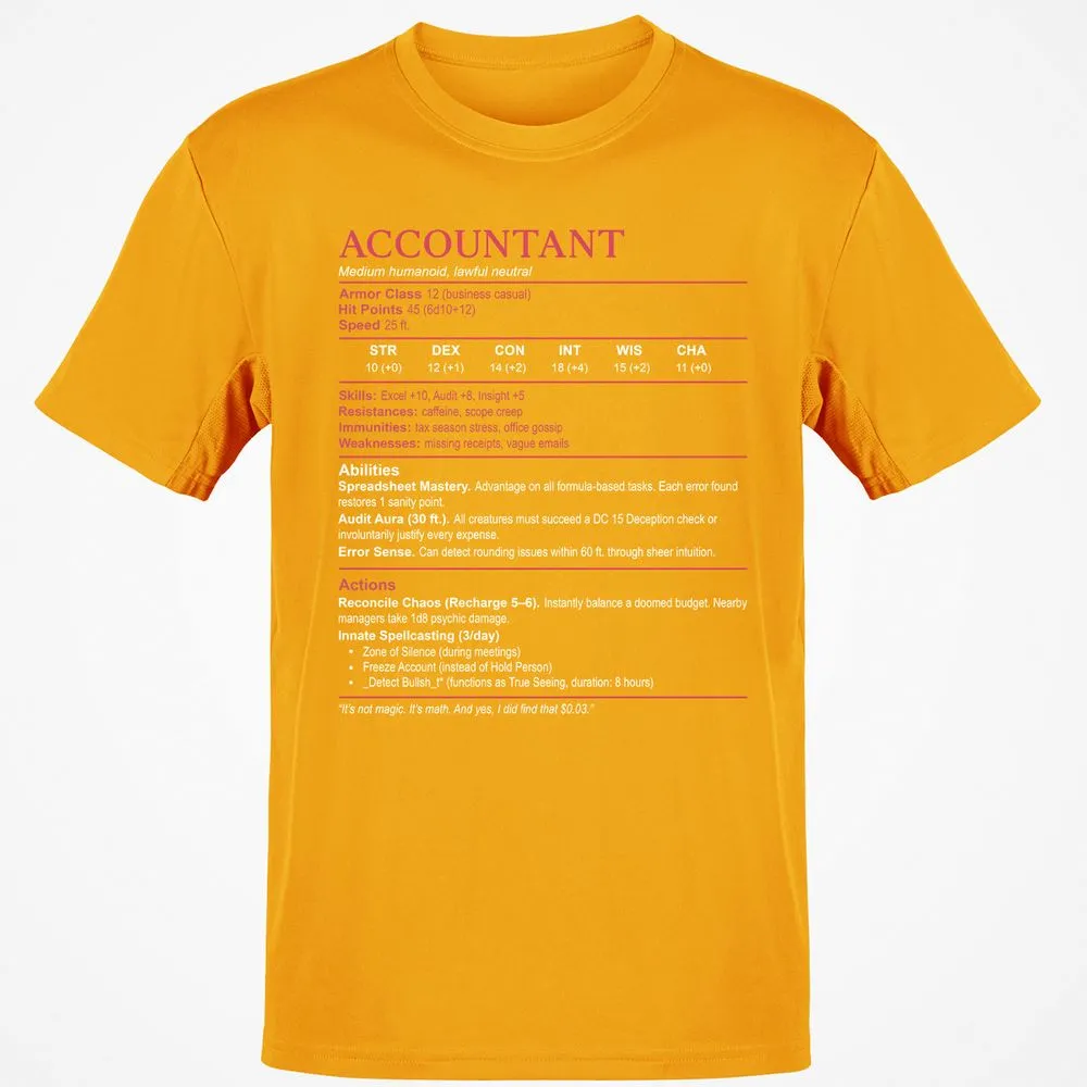 Accountant Stats Classic Unisex T-Shirt - Gold - 4