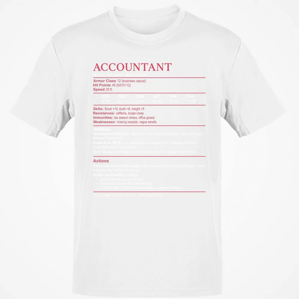 Accountant Stats Classic Unisex T-Shirt - White - 12