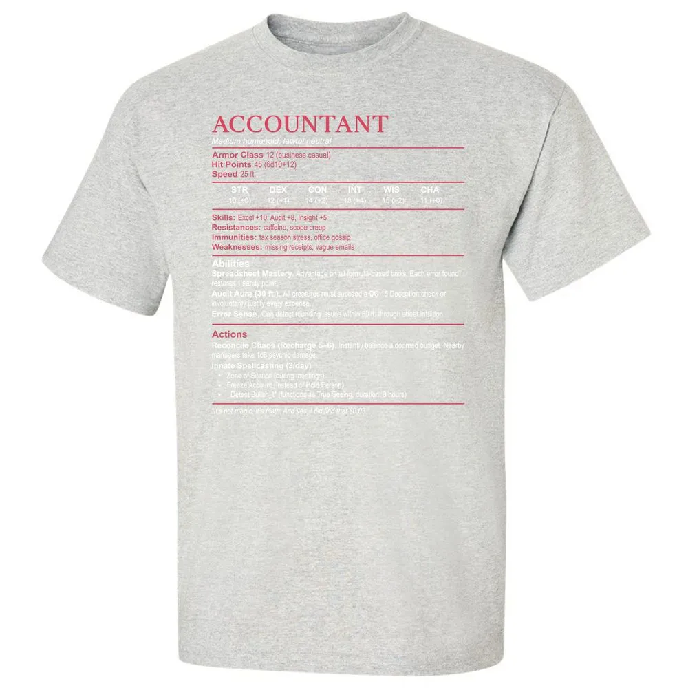 Accountant Stats Classic Unisex T-Shirt - Ash - 2
