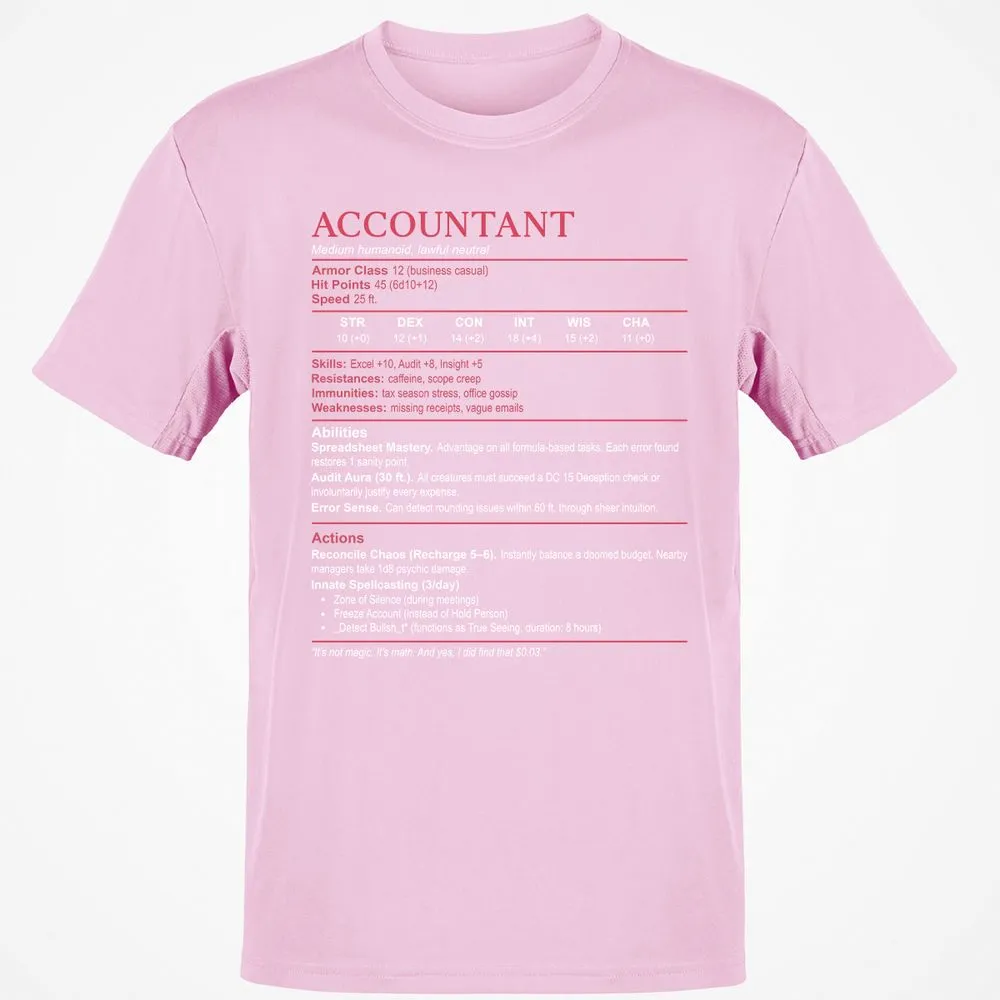 Accountant Stats Classic Unisex T-Shirt - Light Pink - 5