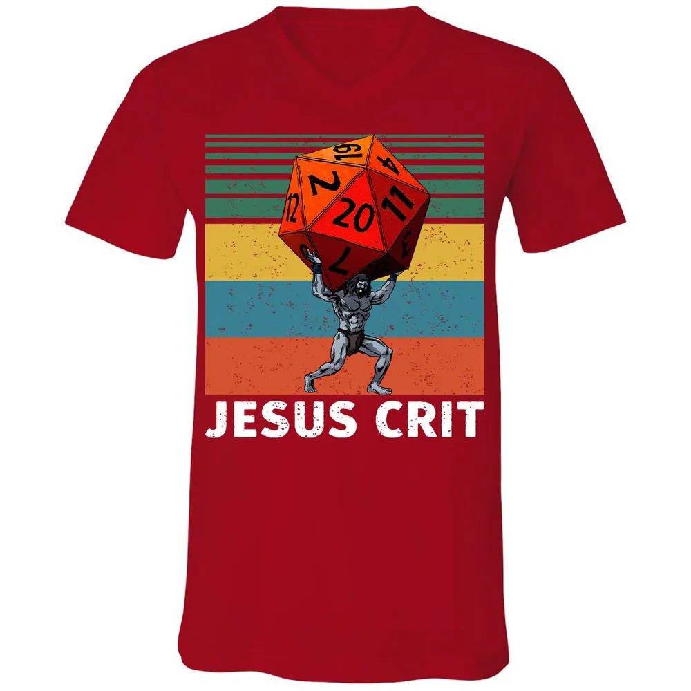 Jesus Crit Unisex V-Neck T-Shirt - Red - 3