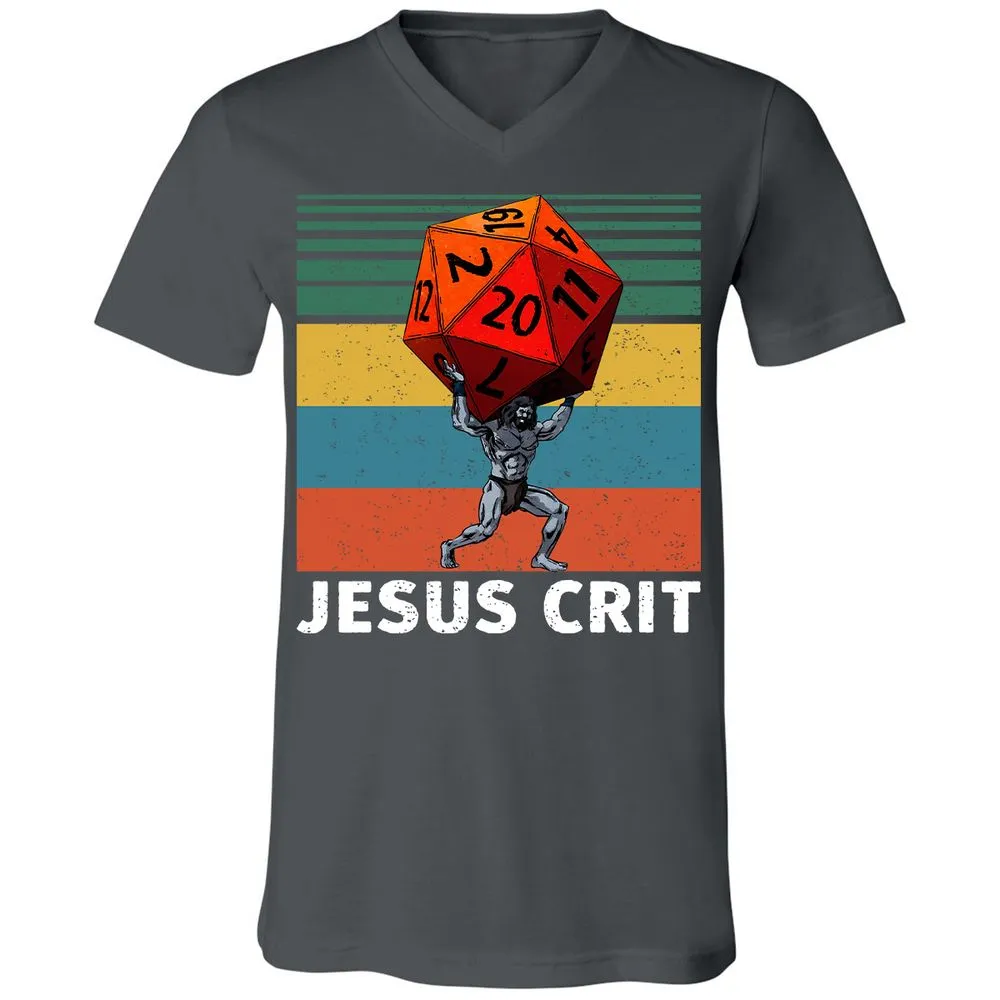 Jesus Crit Unisex V-Neck T-Shirt - Asphalt - 12