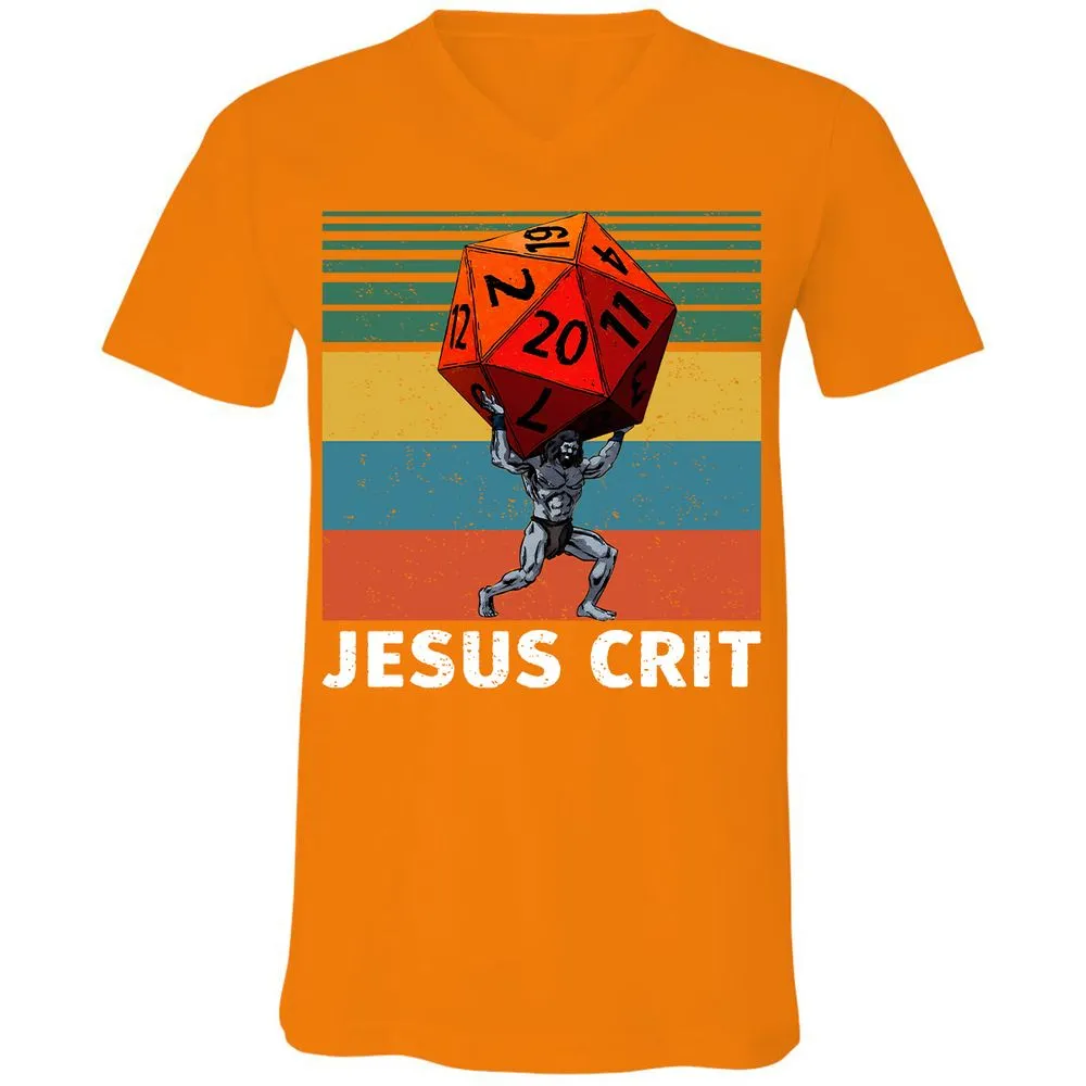 Jesus Crit Unisex V-Neck T-Shirt - Orange - 11