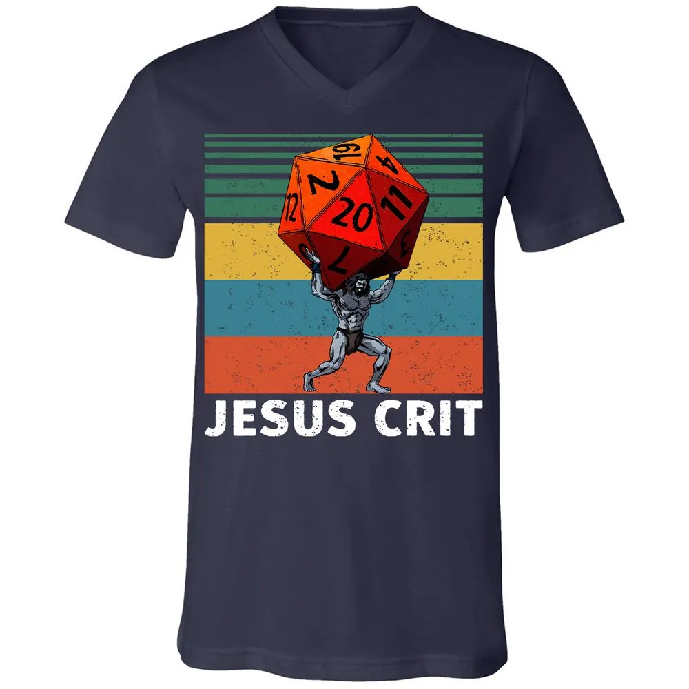Jesus Crit Unisex V-Neck T-Shirt - Navy - 2