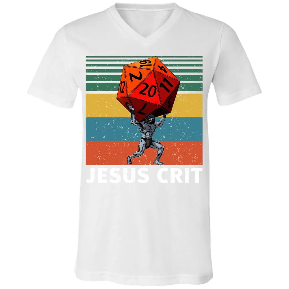 Jesus Crit Unisex V-Neck T-Shirt - White - 5