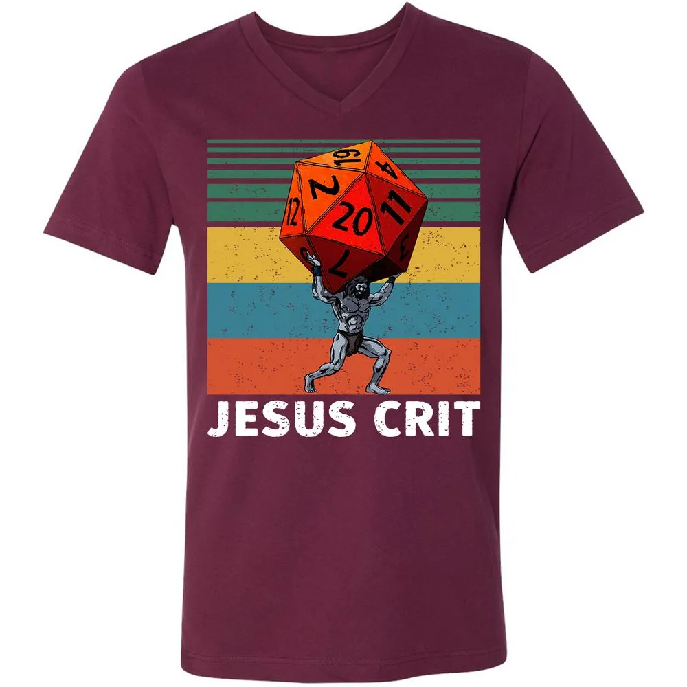 Jesus Crit Unisex V-Neck T-Shirt - Maroon - 6