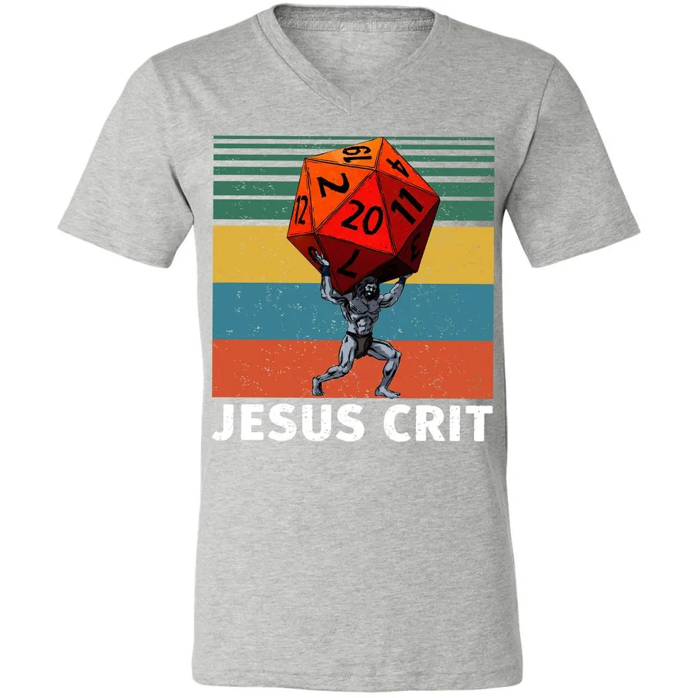 Jesus Crit Unisex V-Neck T-Shirt - Athletic Heather - 7