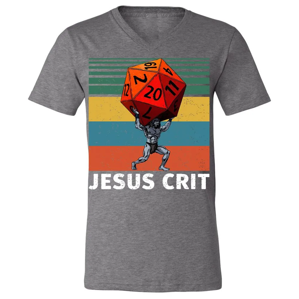 Jesus Crit Unisex V-Neck T-Shirt - Deep Heather - 13
