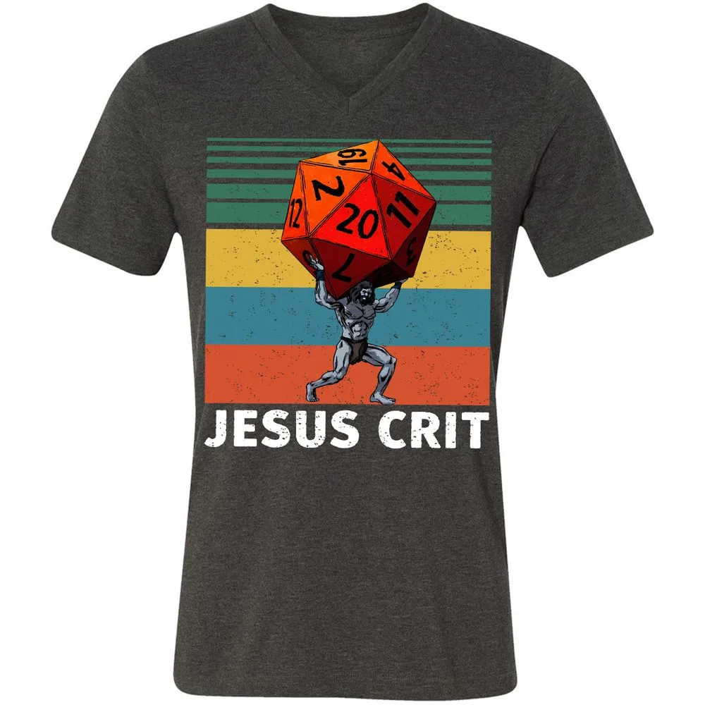 Jesus Crit Unisex V-Neck T-Shirt - Dark Grey Heather - 8