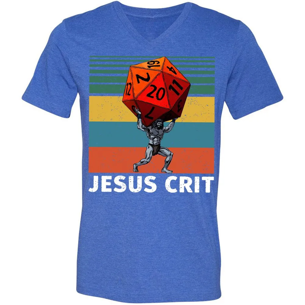 Jesus Crit Unisex V-Neck T-Shirt - Heather True Royal - 14