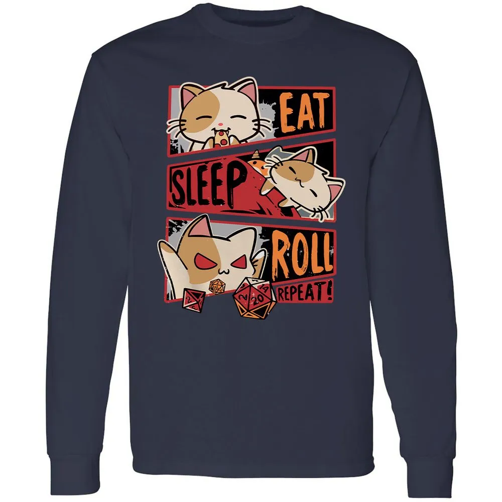 Eat Sleep Roll Repeat Long Sleeve T-Shirt - Navy - 2