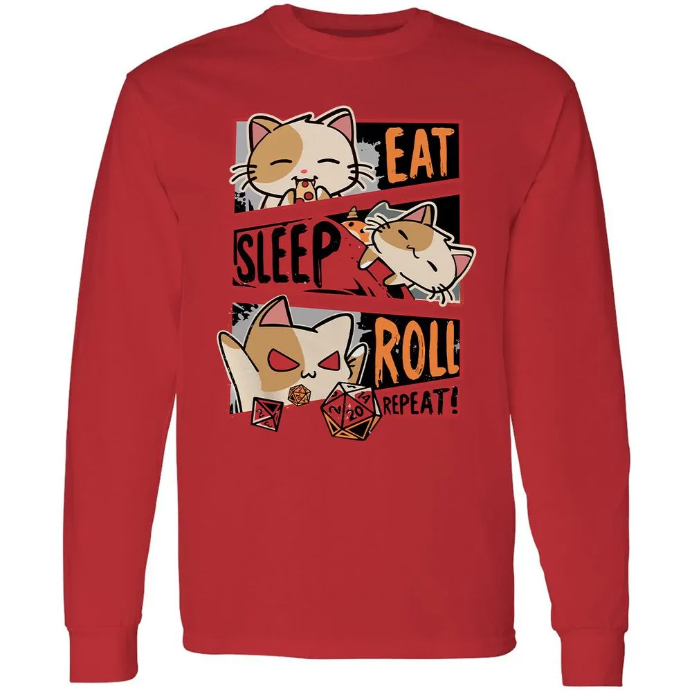 Eat Sleep Roll Repeat Long Sleeve T-Shirt - Red - 14