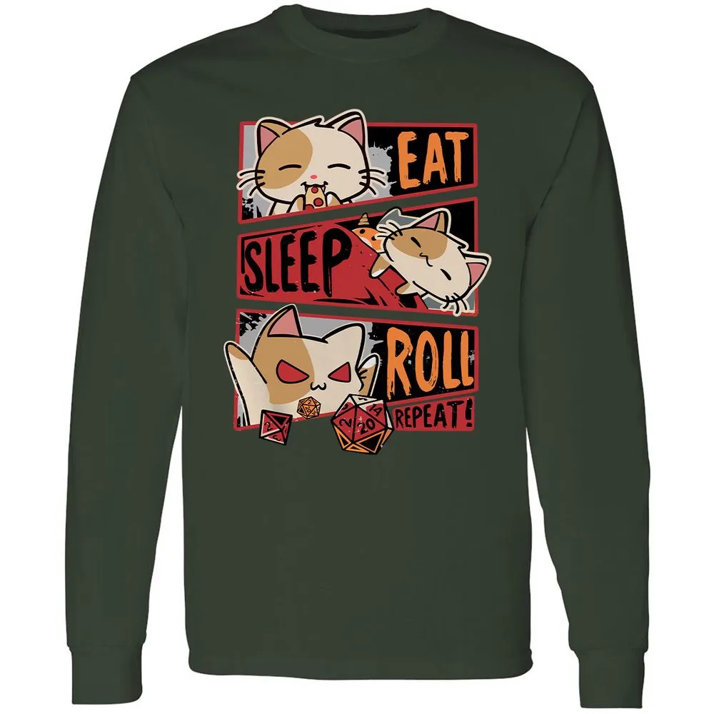 Eat Sleep Roll Repeat Long Sleeve T-Shirt - Forest Green - 4