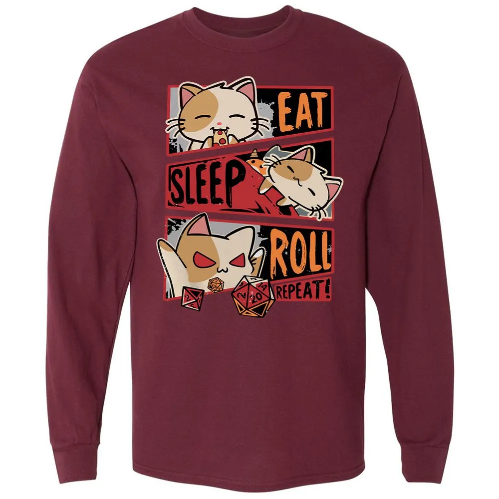 Eat Sleep Roll Repeat Long Sleeve T-Shirt - Maroon - 11