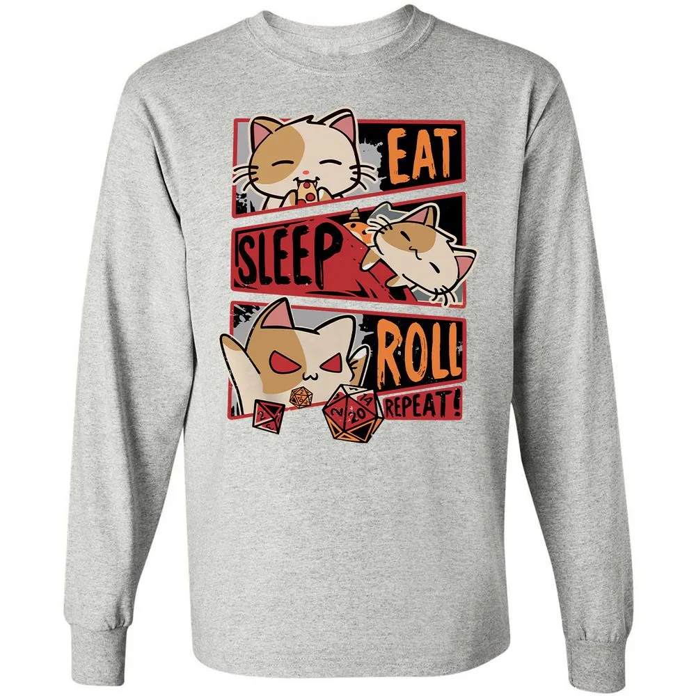 Eat Sleep Roll Repeat Long Sleeve T-Shirt - Ash - 7