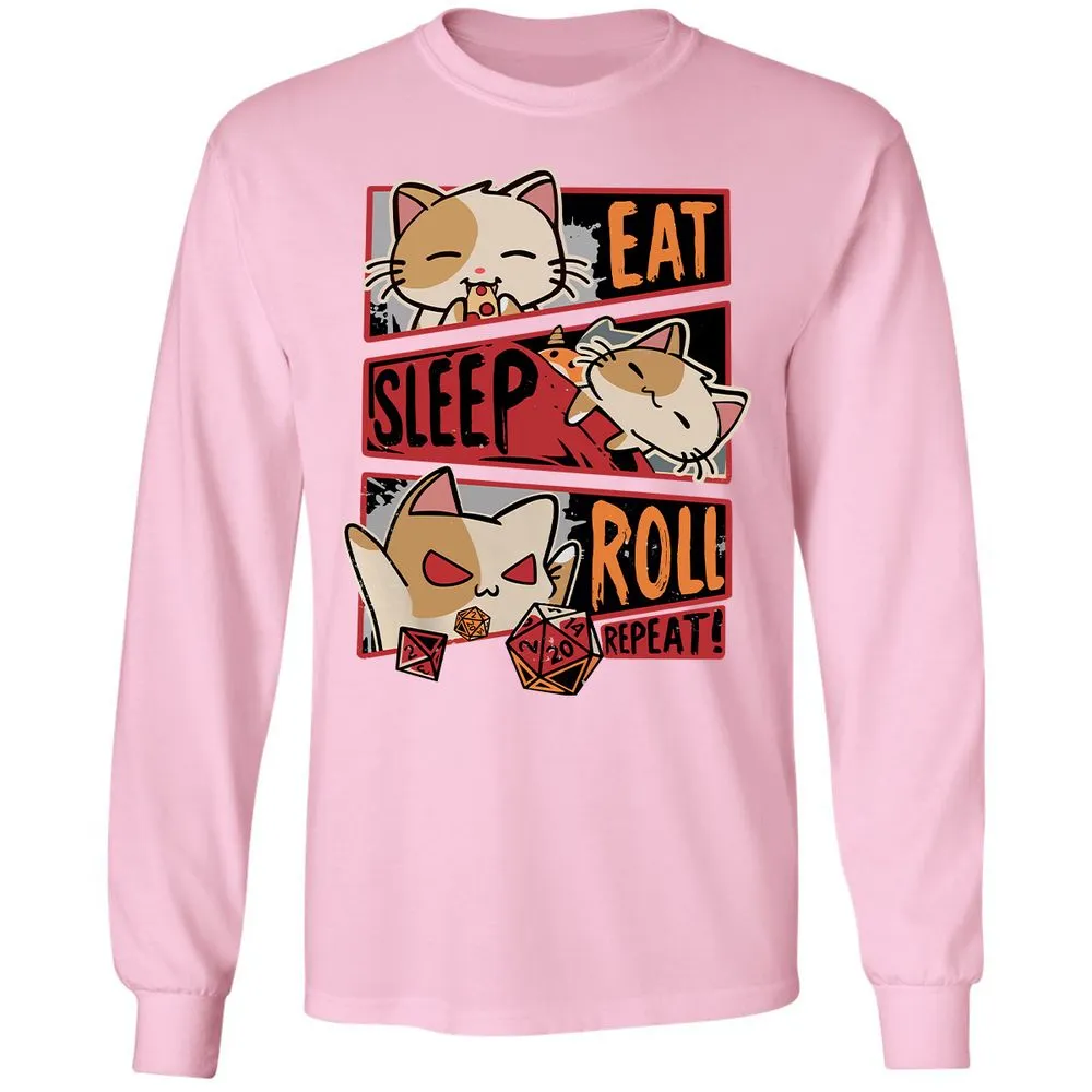Eat Sleep Roll Repeat Long Sleeve T-Shirt - Light Pink - 3