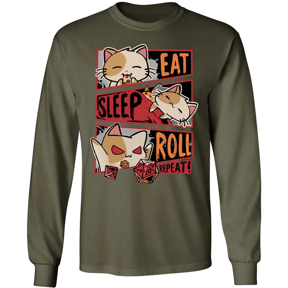 Eat Sleep Roll Repeat Long Sleeve T-Shirt - Military Green - 16