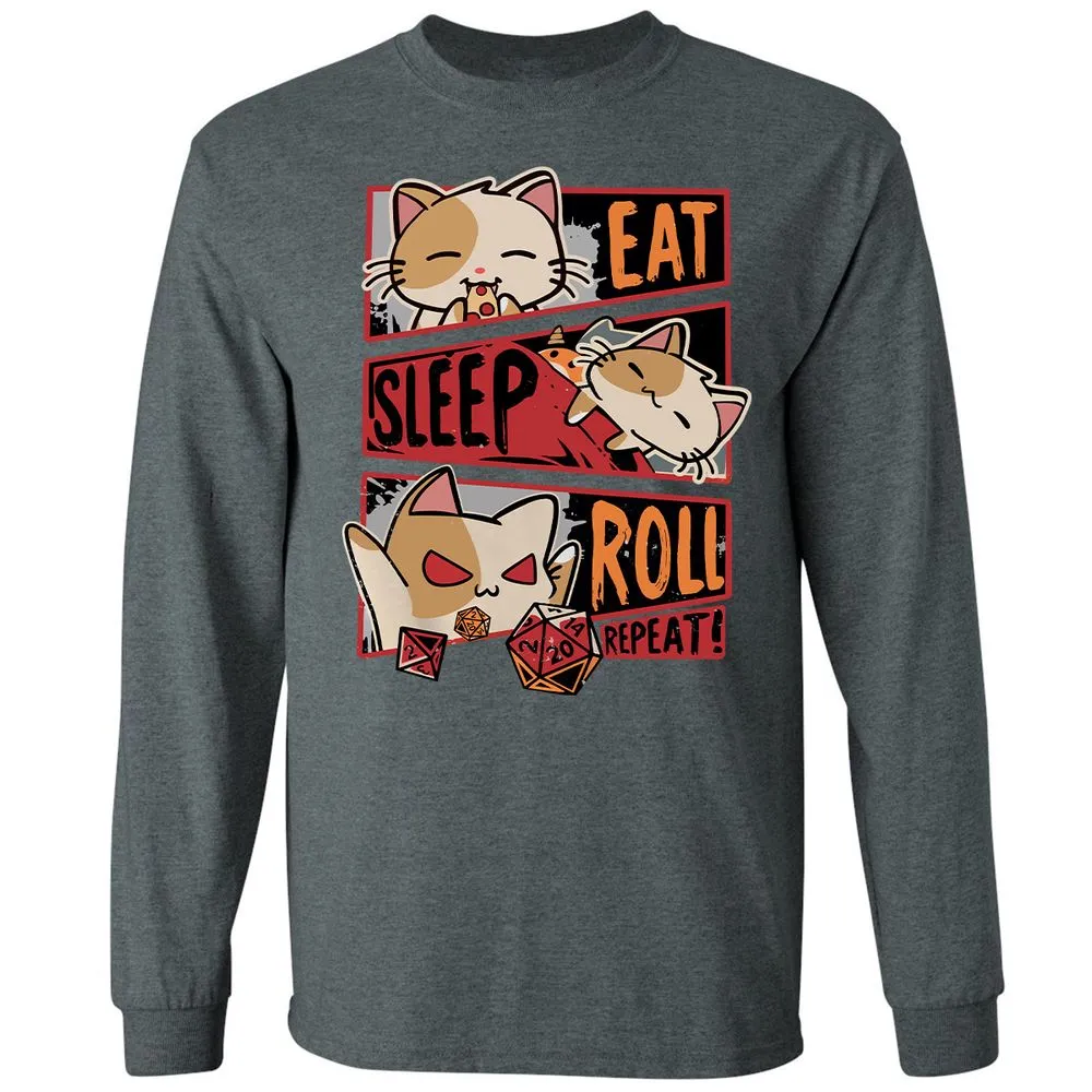 Eat Sleep Roll Repeat Long Sleeve T-Shirt - Dark Heather - 15