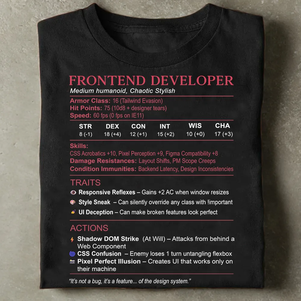 Frontend Developer Stats Classic Unisex T-Shirt - 1